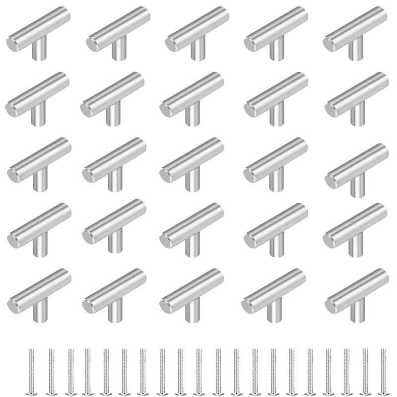 20 Pack Cabinet Knobs Matte Stainless Steel Kitchen Drawer Pulls Single Hole T-Shaped Handles 2 Inch Overall Length