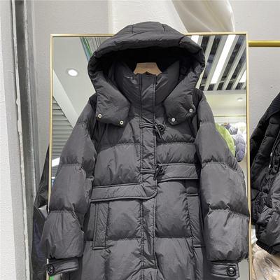 Women's Autumn And Winter Down Jacket Medium Long Standing Collar Hooded White Duck Down Jacket