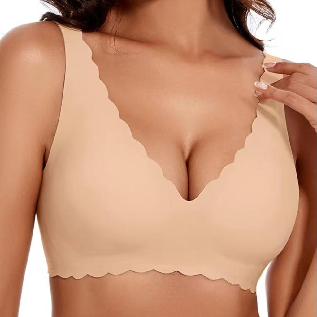 European Seamless Deep V Bra for Women Gathered Side Bust Coverage Anti-Sagging Daily Comfort Intimates