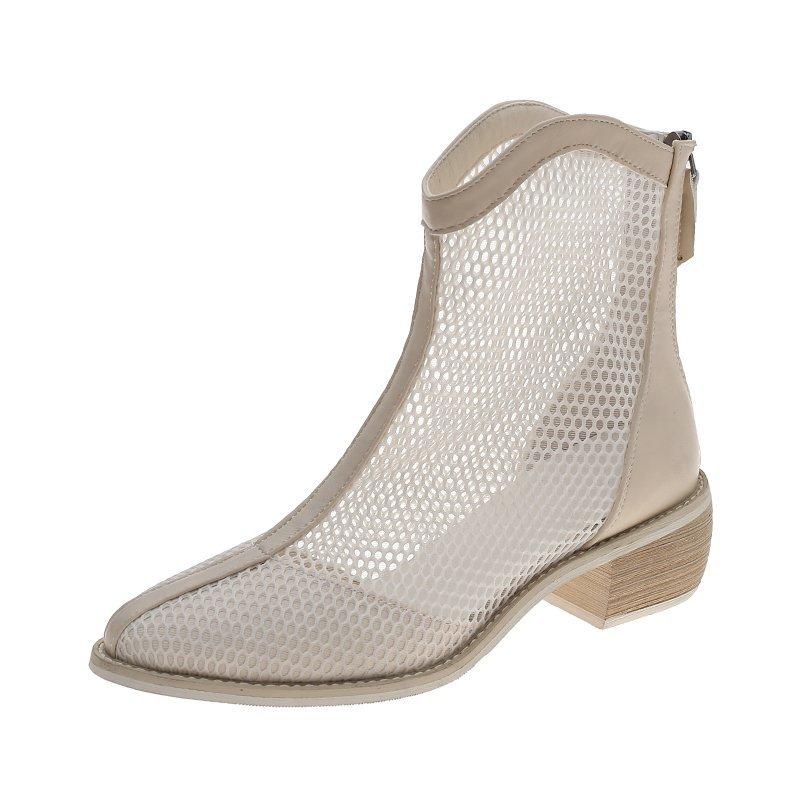 

Модные женские короткие сапоги с открытым носком, лето 2024, новые модные сетчатые дышащие удобные римские универсальные повседневные женские туфли 40 бежевый