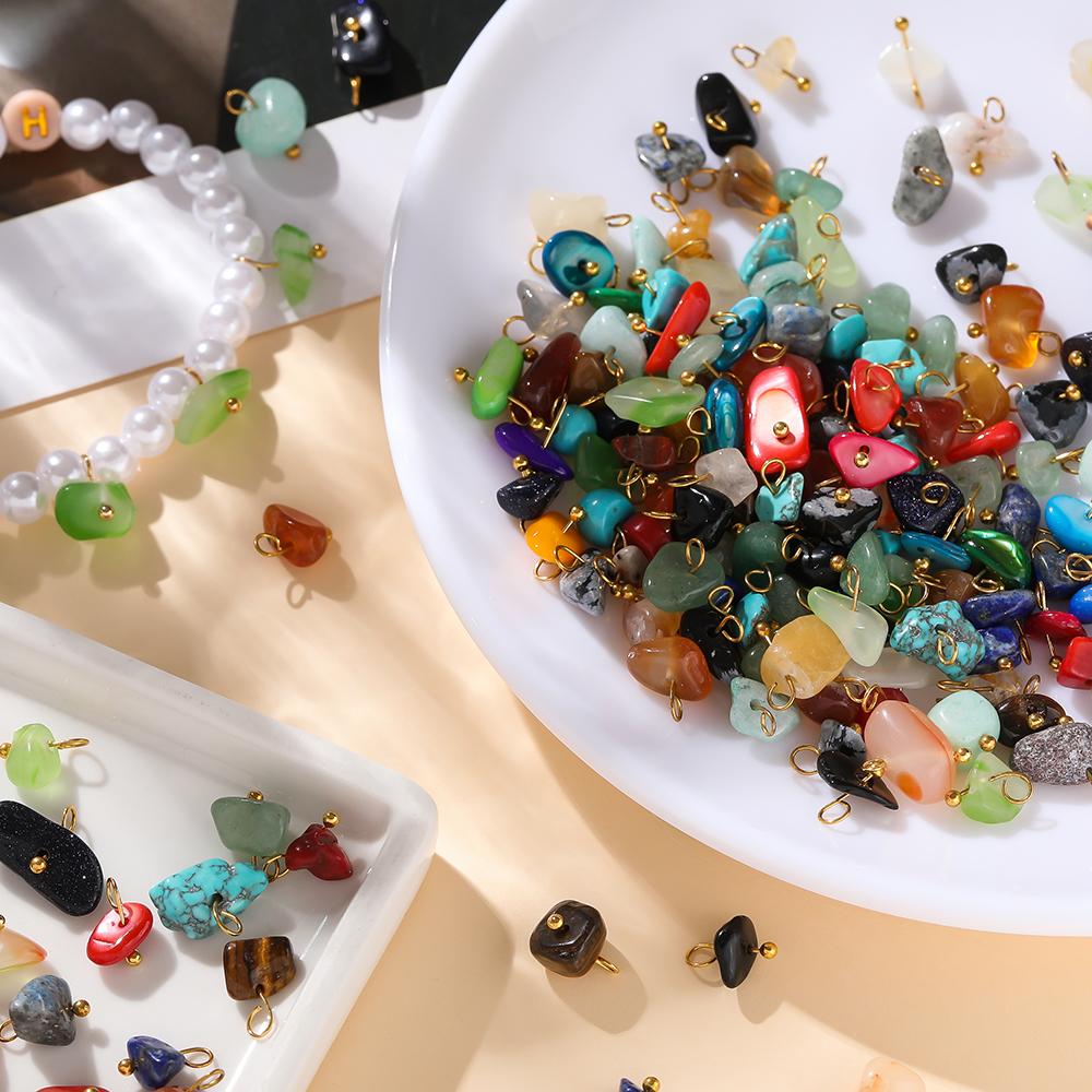 5Pcs Irregular Natural Stone Bead Pendant Multicolor 3-20mm Broken Stone Pendant Nine Needle Pin for Necklace DIY Jewelry Making