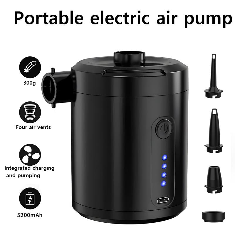 Air Pump Portable Electric Air Pump 5200mAh Rechargeable Battery USB Type-C Charging Mini Air Inflator & Deflator with 4 Nozzles