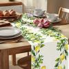 Lemon Leaf Printed Linen Table Runner Holiday Party Decor Watercolor Lemon Green Leaves Table Runners Kitchen Dining Table Decor