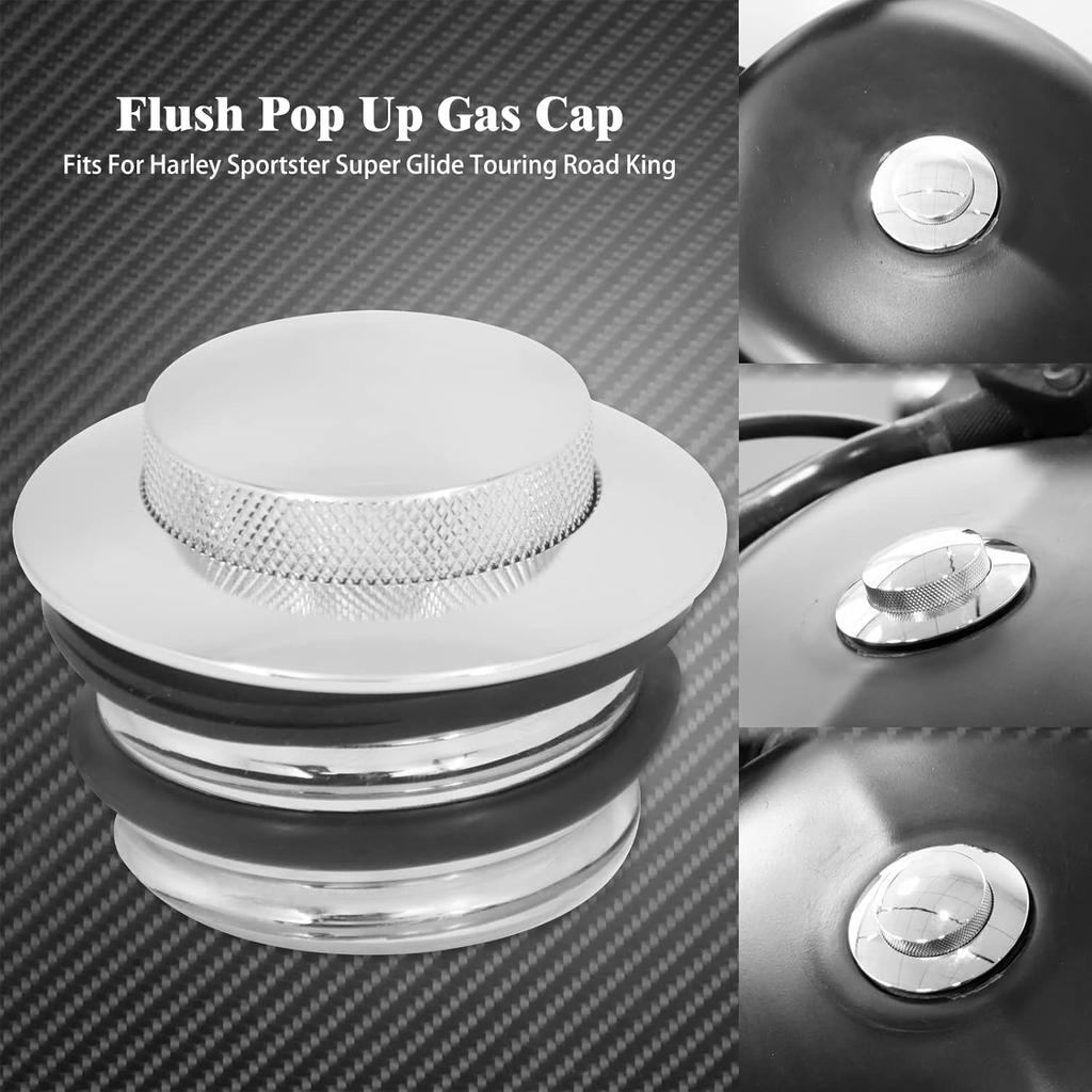 Motorcycle Flush Pop-up Gas Storage Cap Vented Fuel Tank Cap Fit for Harley Dyna Softail Touring Road King (Chrome)
