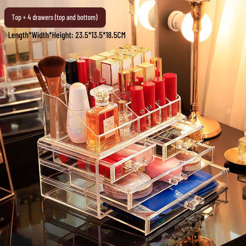 Acrylic Skincare & Lipstick Organizer: Large Desktop Transparent Drawer Makeup Box