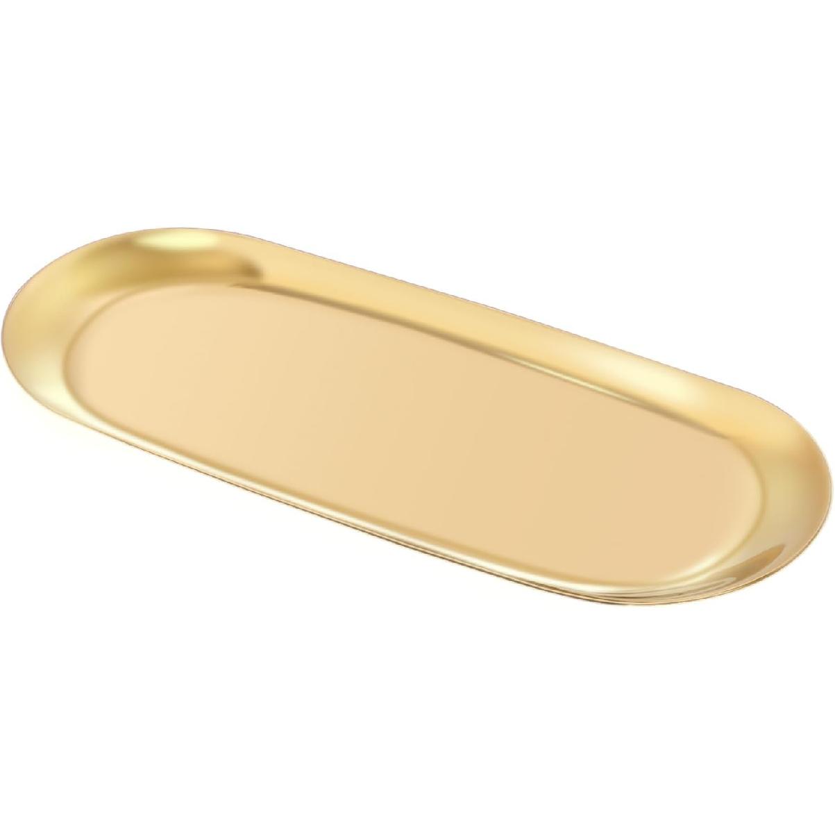 Stainless Steel Towel/ Dish Plate, Tea/ Fruit Storage Trays Cosmetics Jewelry Organizer, Gold, Oval золотой
