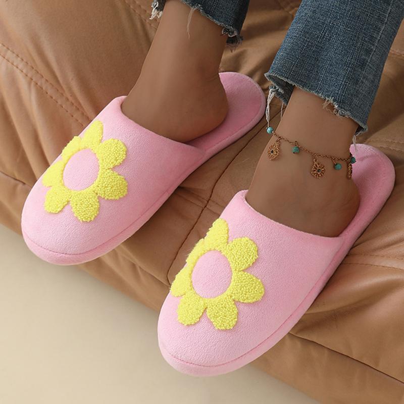 Fashion Flower Embroidery Home Cotton Slippers Women Comfortable Soft Sole House Slides Woman Non Slip Indoor Bedroom Slippers Female