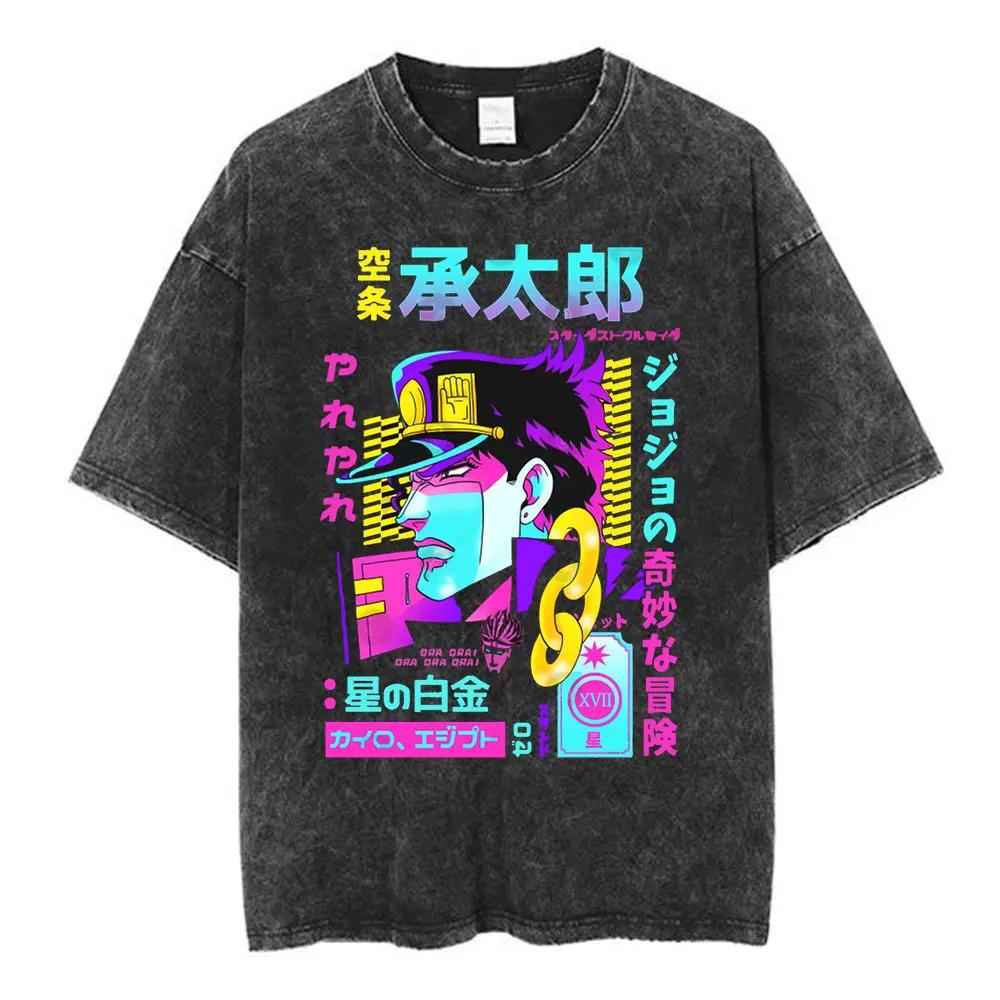 Anime Jojo Bizarre Adventure Akyoin Noriaki Graphic Print T-shirts Vintage Washed T Shirt Men Women Cotton Short Sleeve T Shirts
