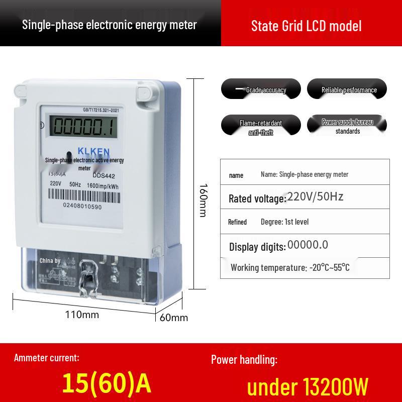 Digital 220V Single-Phase Electric Meter for Household & Rental Rooms – High-Precision Sub-Meter for Air Conditioning & Fire Detection