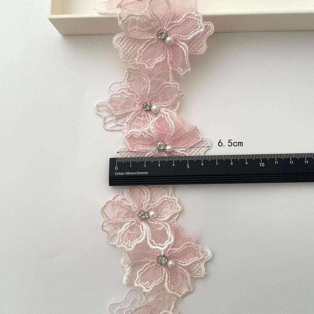1 Yard Multi-Color Pearl Flower Embroidery Lace Fabric Trim DlY Clothing Decoration Accessory 6.5CM Wide