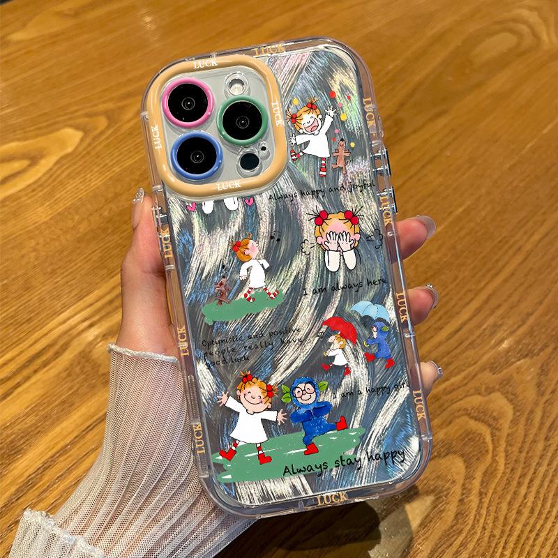 For Apple 16 Feather Cream Phone Case Cute Illustration for IPhone15promax Cartoon 14/13 Personality