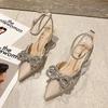 2026 Pointed Toe Women's Sandals Crystal Bow High Heels Shoes Summer Luxury Mary Jane Shoes Party Pumps Sexy Slides Mujer Zapato