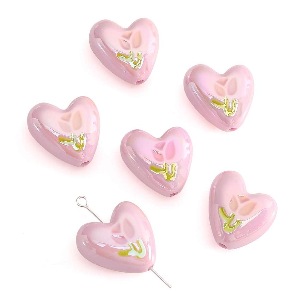 2pcs [20x19mm] Tulip Love Heart Beads Cream Peach Heart Acrylic Beads Mobile Phone Chain Backpack Ornaments DIY Accessories