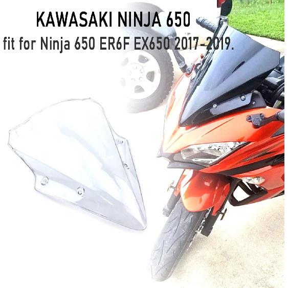 Für Kawasaki Ninja 650 Windschutzscheibe Doppelblasen-Windschutzscheibe Windabweiser für Kawasaki Ninja 650 EX650 ER6F 2017-2019(Transparent)