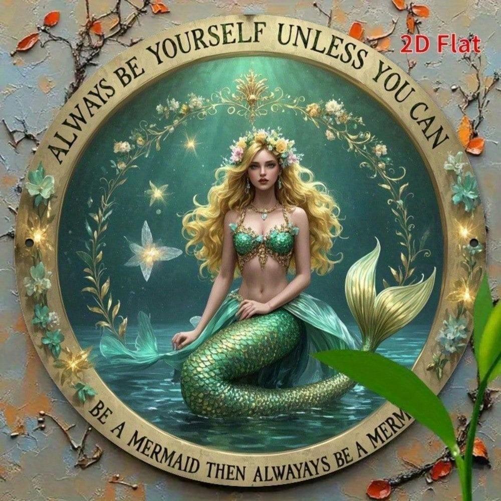 Vintage Metal Tin Sign Mermaid Quote 8x8 Inch Wall Art Decor For Home Bar
