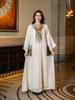 AB053 Dubai Beaded Sequin Jalabiya: Women's Embroidered Long Robe for Eid al-Fitr.