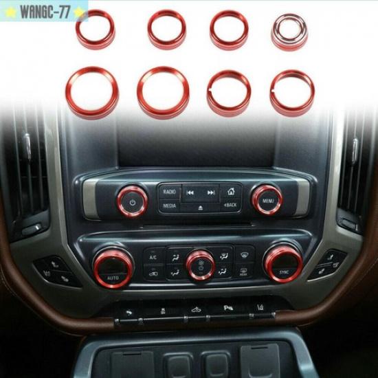8Pcs Center Console Switch Knob Decor Cover Trim For Chevy Silverado 2014-2018