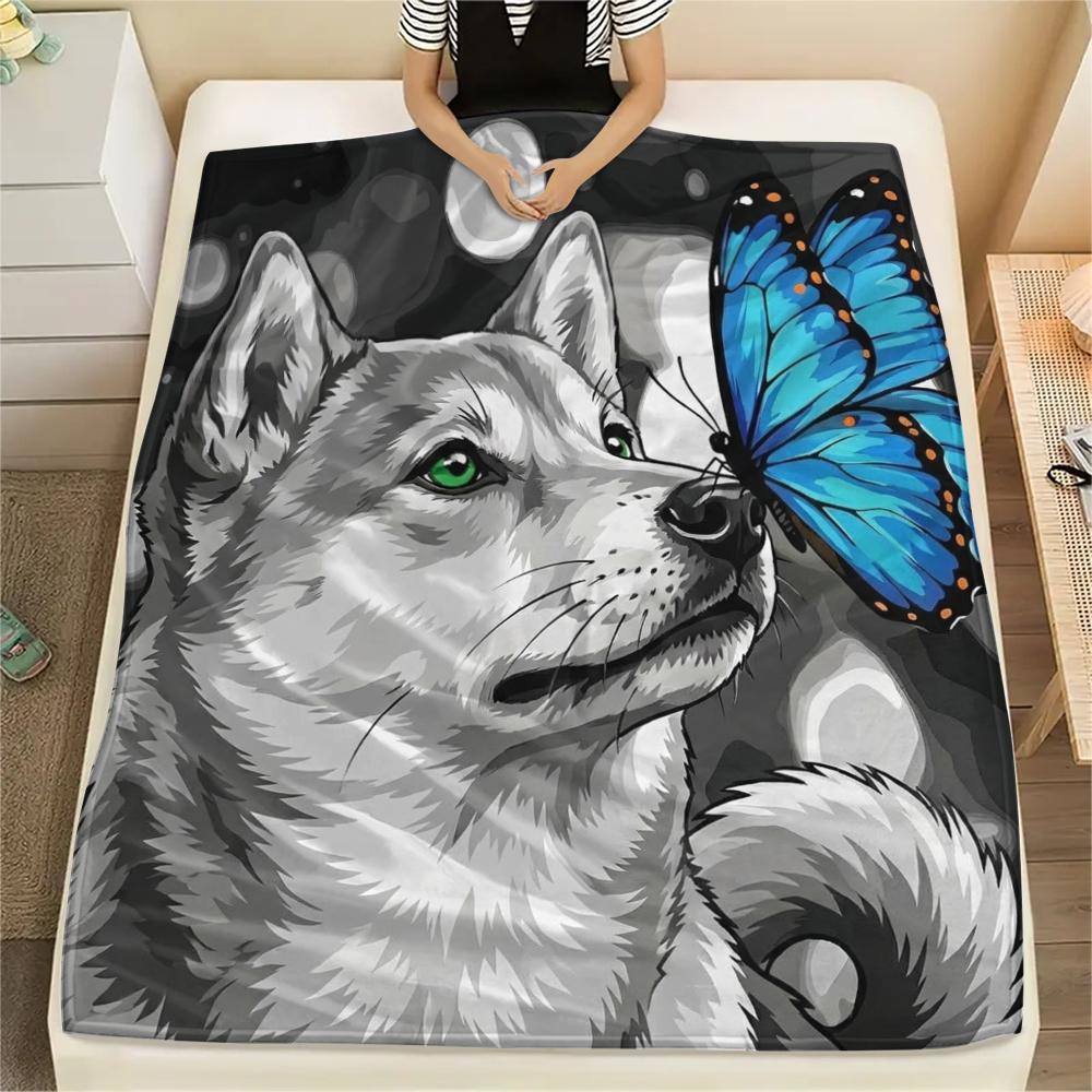 1PC Watercolor Pet Art Print Flannel Blanket, High quality All Seasons, Home Decor, Warmth and Comfort, Perfect for Christmas Gifts