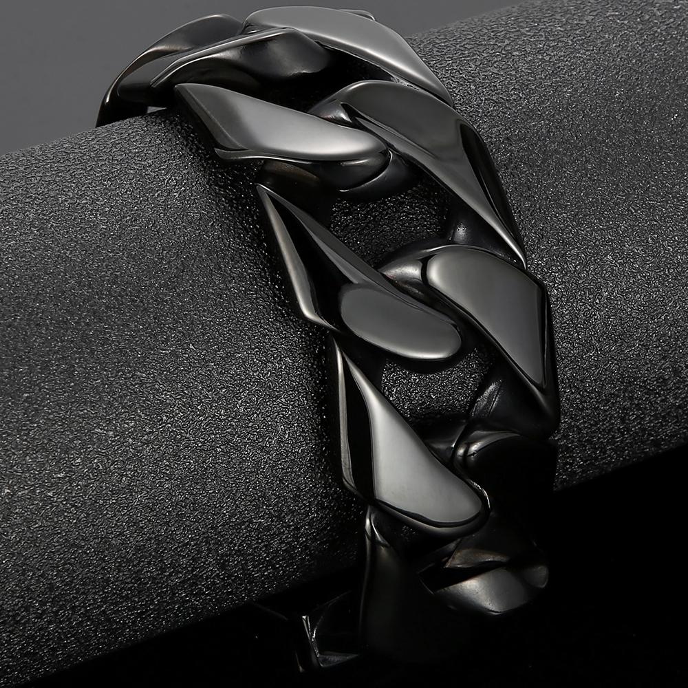 Black 31MM Chunky Cuban Link Chain Bracelet for Men Heavy Stainless Steel Men's Bracelets Birthday Gifts for Dad Husband Massive