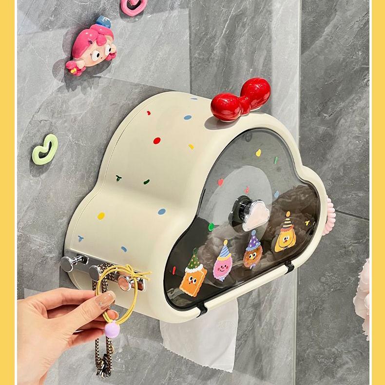 Cloud Patterned Bathroom Waterproof Non Porous Wall Hanging Tissue Box Storage Rack Dustproof tissue box