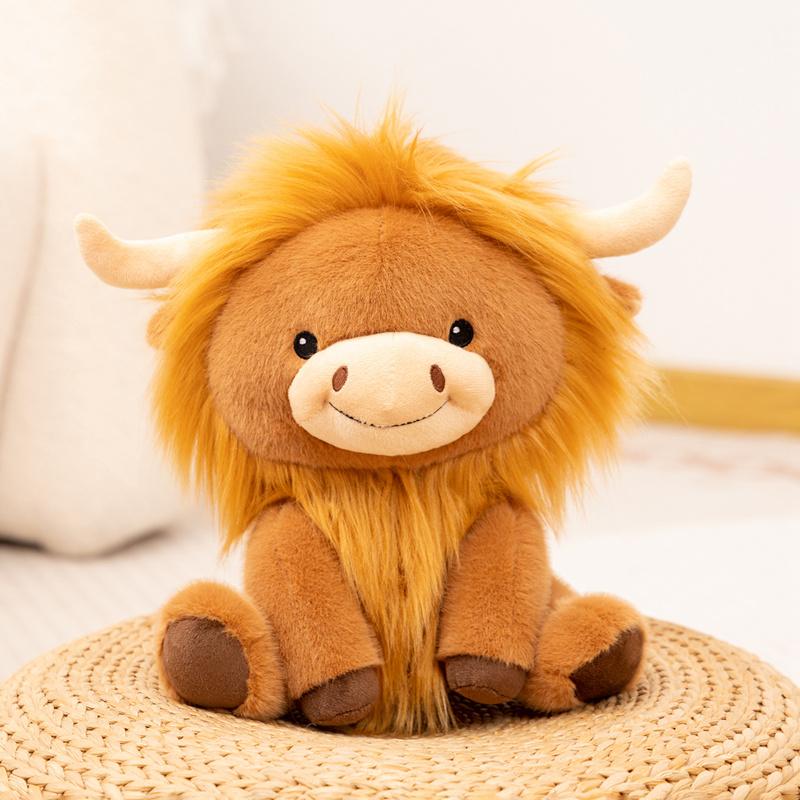 Cute Highland Cow Plush Toys Stuffed Animal Toy Dolls Simulation Long Hair Cow Plush for Kids Birthday Gift Home Decoration