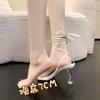 Fairy platform wind lace-up open-toed high heels single shoes square head Korean version summer straps sandals cross
