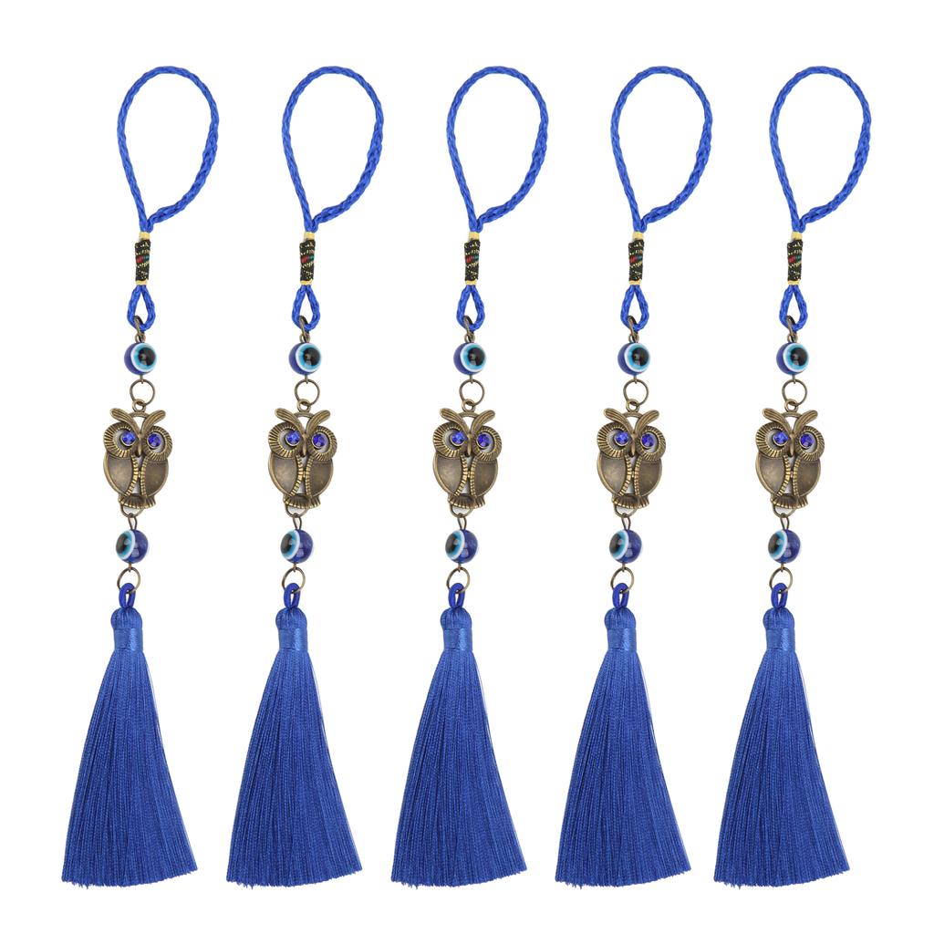 5 Pcs Owl Blue Eye Pendant Delicate Bronze Owl Blue Evil Eye Ornament Home Office Car Decorations