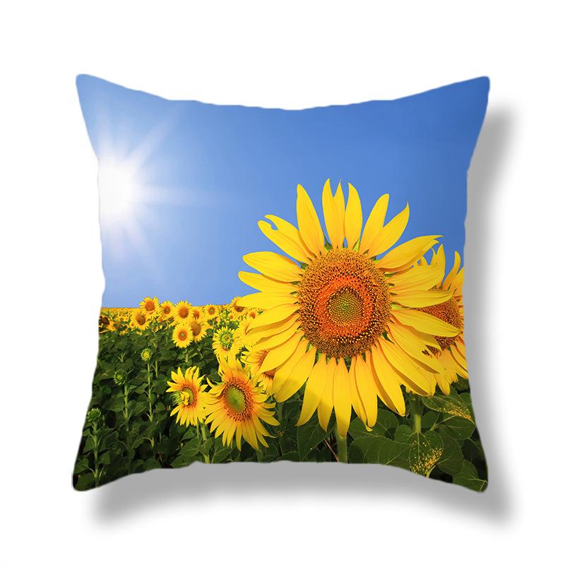 45x45cm Sunflower Cushion Cover Floral Polyester Throw Pillow Cover Car Sofa Decor Pillow Cover Living Room Bedroom Home Decor