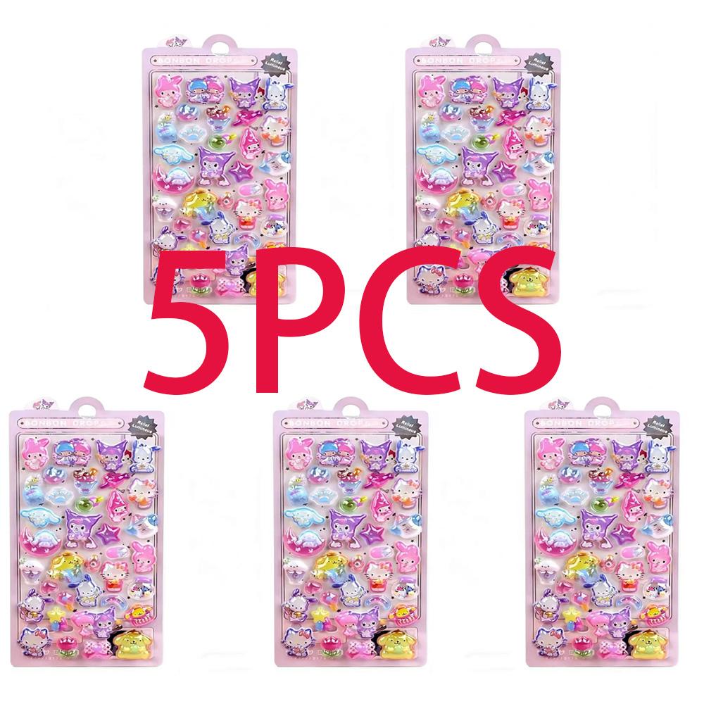 Luminous Cute Sanrio 3D Relief Stickers Kawaii Girls Kuromi Cinnamoroll My Melody Crystal Decals Kids Decoration Sticker Packs