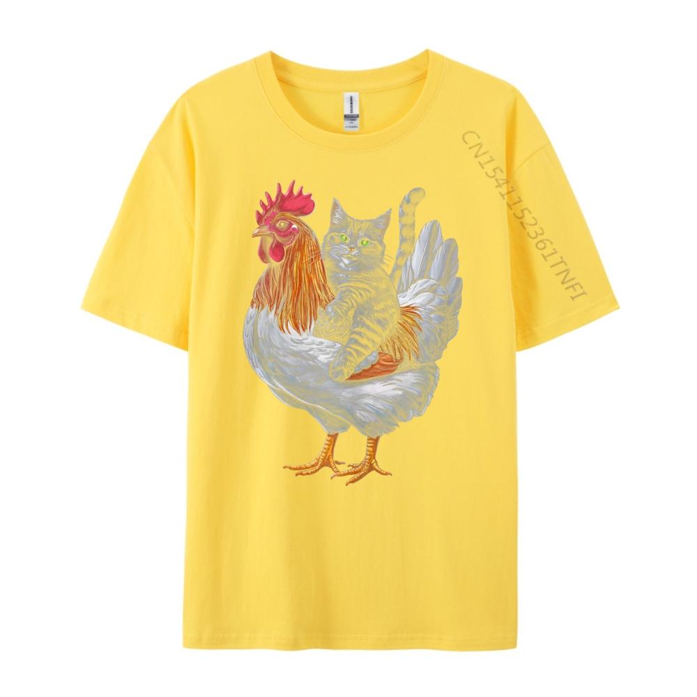 Cat Riding Chicken Tuxedo Cat On A Chicken Printed T-Shirt Graphic T Shirts Letter
