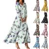 Women's Fashion V-Neck Floating Beach Dresses Seven Sleeve Floral Printed Dresses