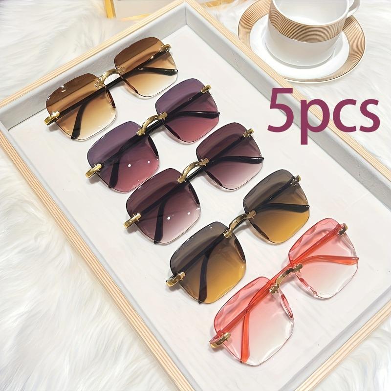 5pcs New Rectangular Sunglasses for Men Fashionable Glasses Large Frameless Sunglasses for Women UV400