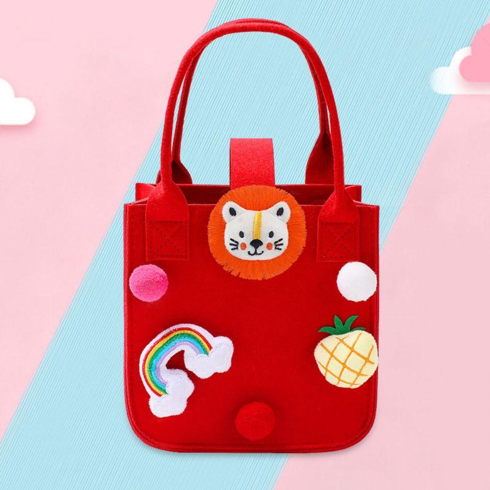 Fashion Fur Ball Multi-purpose Cartoon Doll Women Handbag Candy Bag Felt Tote Bag Storage Basket