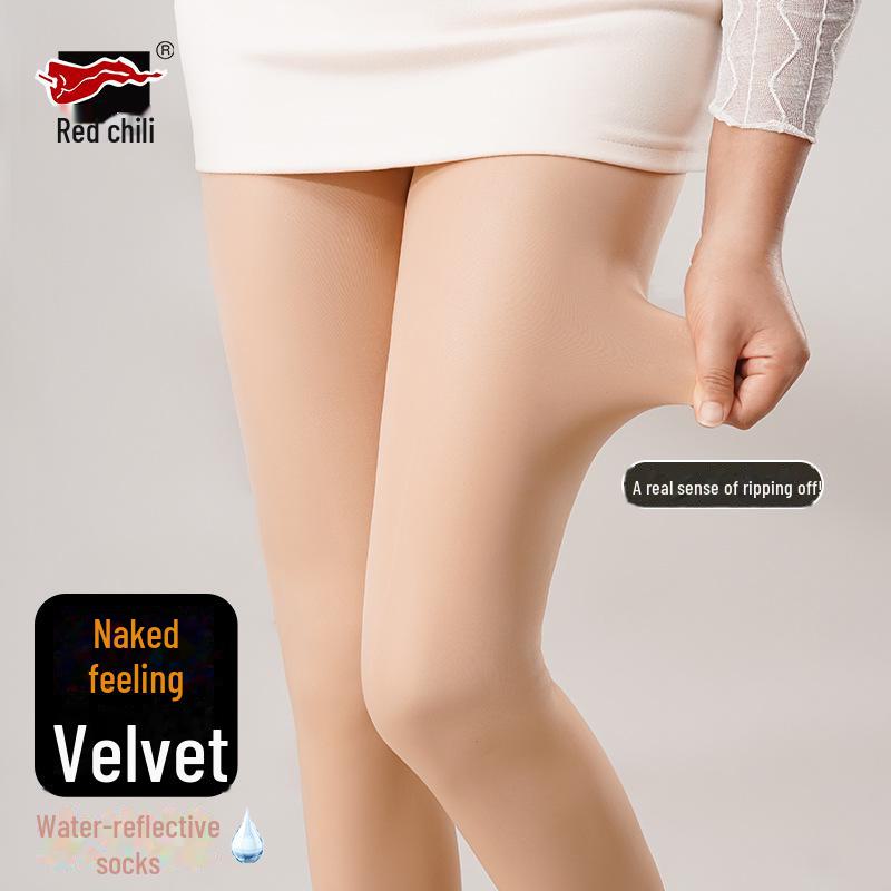 Red Pepper High-Waist Warm Velvet Leggings for Women - Nude Light-Sensitive Pantyhose for Autumn and Winter