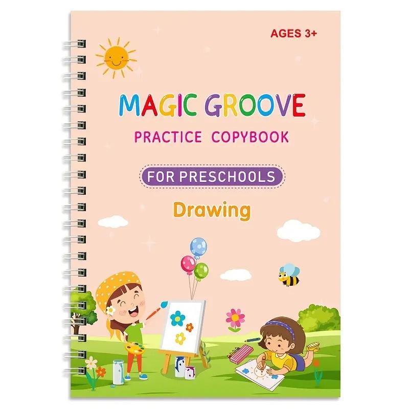 Small 19x13CM Grooved Calligraphy Practice Copybook for Kids Aged 3-6 with Pen Control