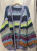 Autumn/Winter European Rainbow Stripe Handmade Sweater Coat for Women