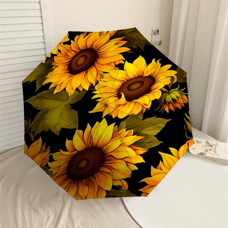 

1PC Sunflower Pattern Umbrella-8-Rib Reinforced Portable Folding Travel Suitable for All Seasons Outdoor Daily Use-H0319
