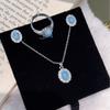 Retro Sea Pattern Stone Pendant Necklace Set Women'S Niche Light Luxury White Blue Collarbone Chain Ring Stud Earrings