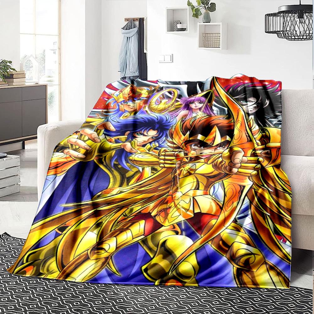 Saint Seiya Print Flannel Blanket High Quality Warm Comfortable Cover for All Seasons Perfect for Gifts Home Decor