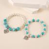 Pearl Turquoise Beaded Bracelet with Heart Pendant - Fashionable DIY Elastic Design for Women