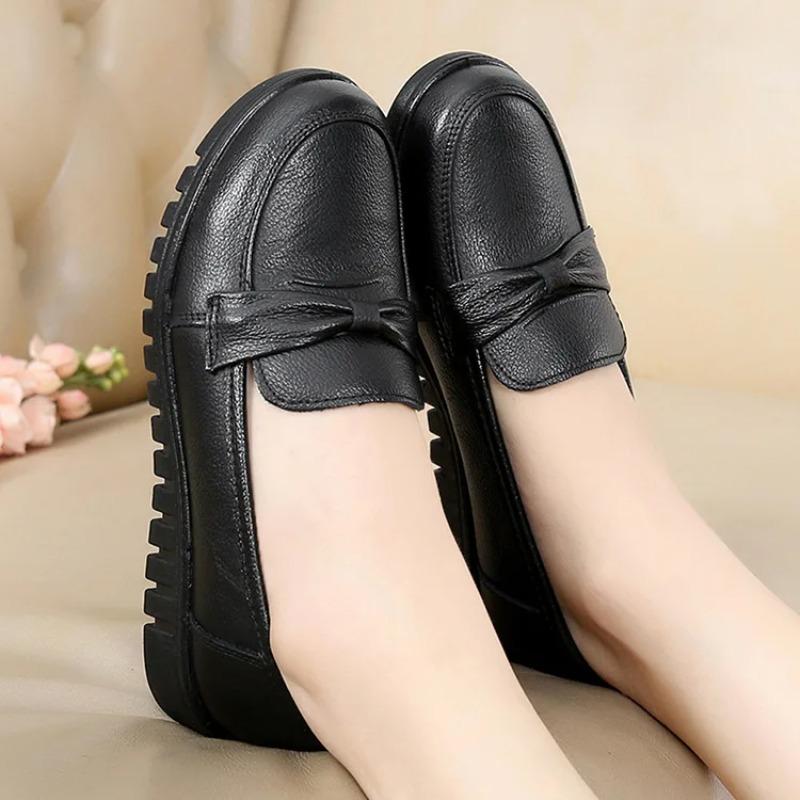 

Women Old Mother Female Shoes Flats Loafers Cow Genuine Leather Slip On Black Round Toe PU Casual Solid 35-41 HD-802 35