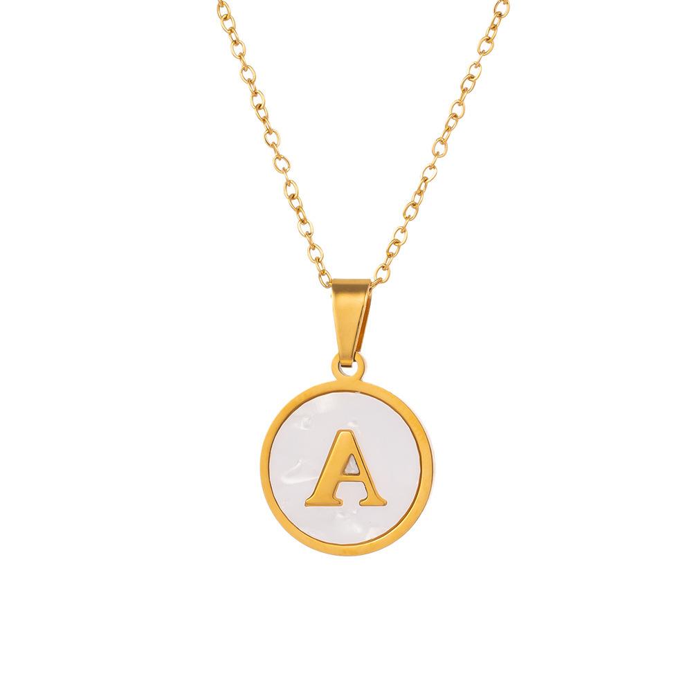 Stainless Steel Colored Shell Letter Necklace Women S Foreign Trade 18K Gold Dripping Titanium Steel, Letter Pendant