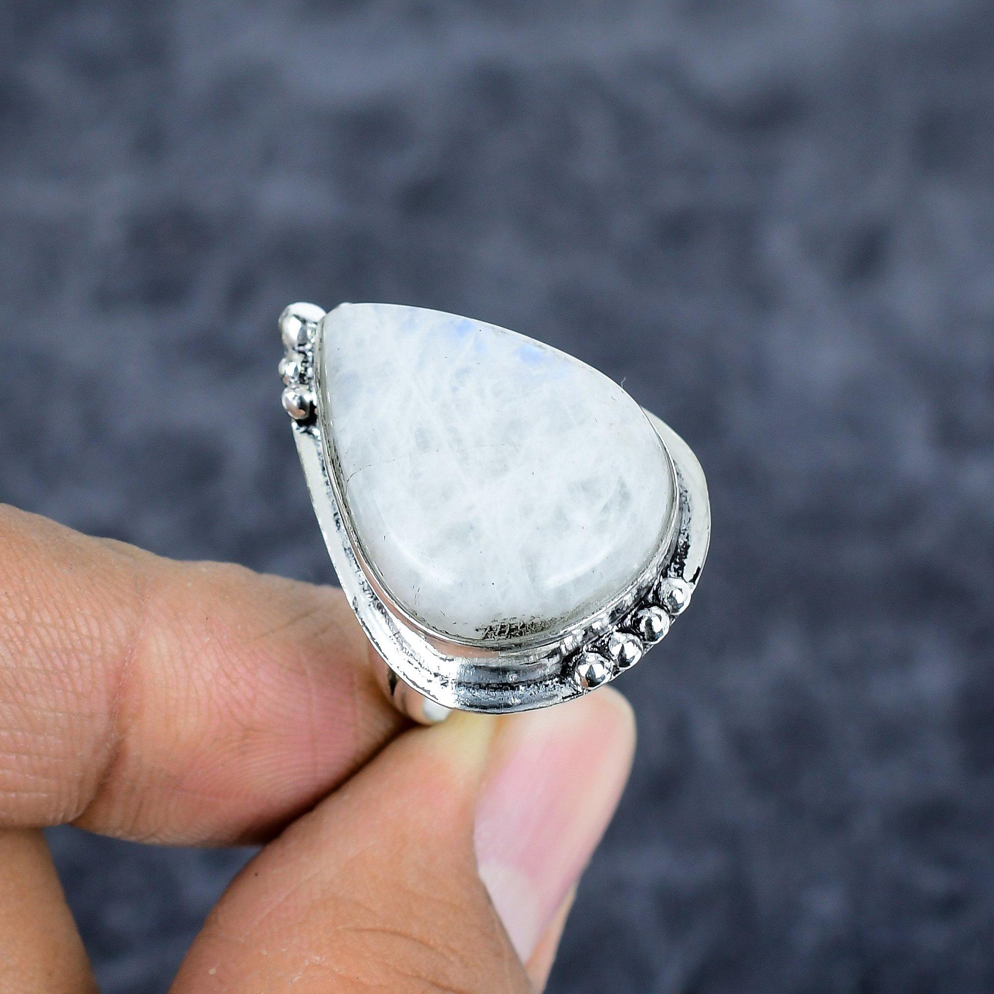 

Rainbow Moonstone Gemstone Handmade 925 Sterling Silver Jewelry Ring Size 7 M-2802