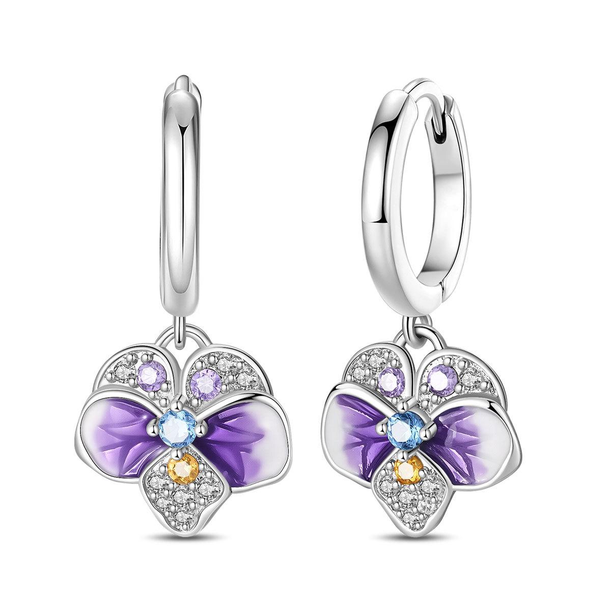 Fashionable Pansy Lily Of The Valley Firefly Earrings Light Luxury Elegant Ear Jewelry