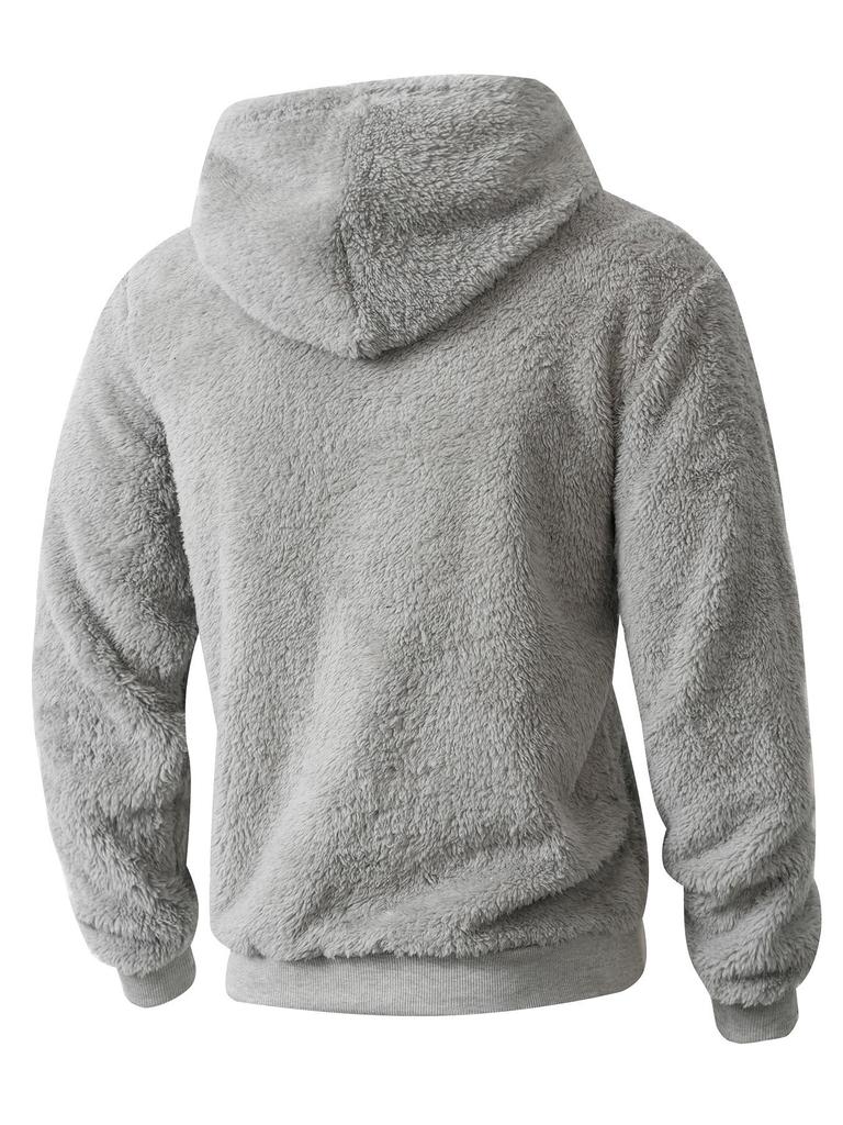 2025 Autumn/Winter European & American Men's Plush Lined Hooded Sweatshirt Jacket