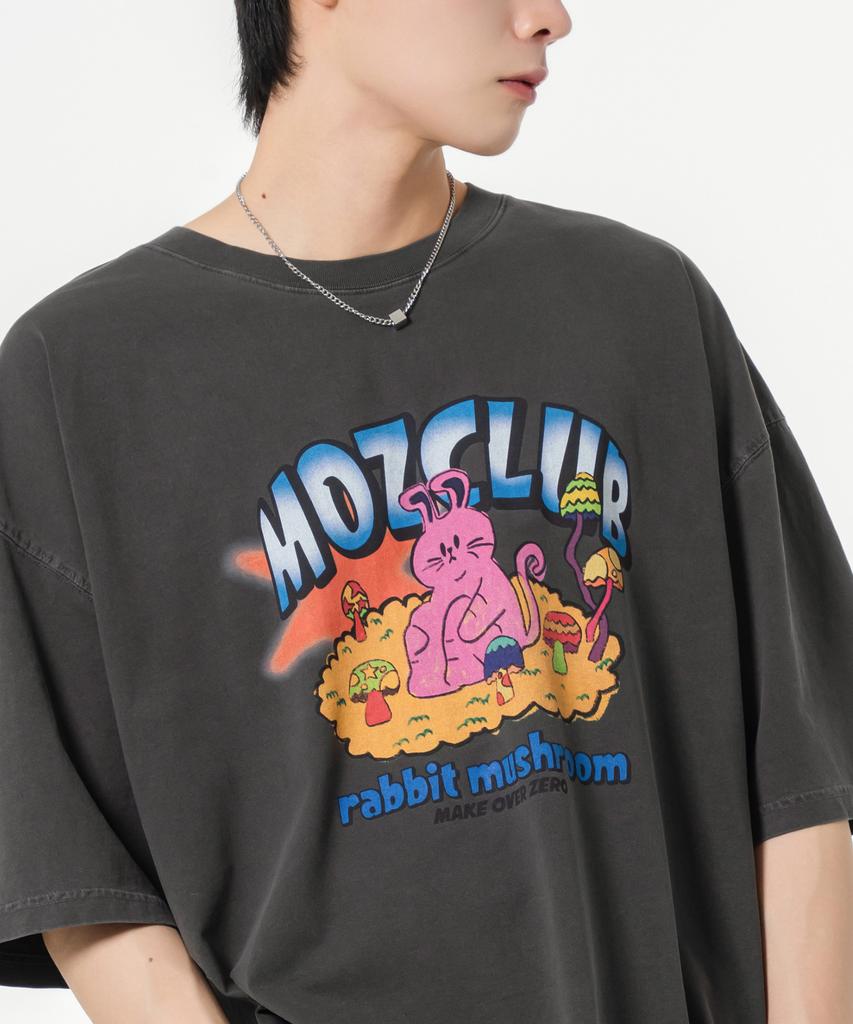 MOZMOZ High Rabbit Oversized Pigment Short Sleeve T-Shirt Charcoal