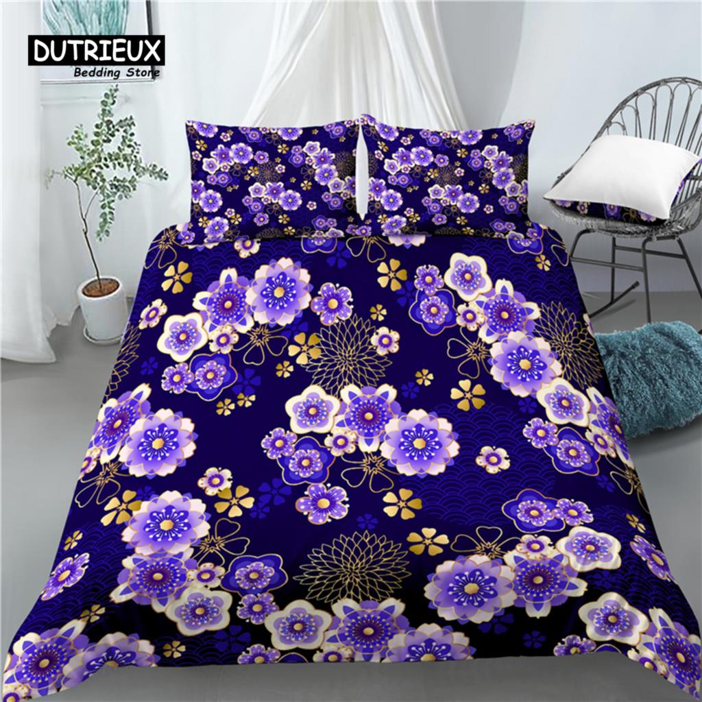 Luxury 3D Japanese Flowers Print Home Living  2/3Pcs Comfortable Duvet Cover PillowCase Bedding Set Queen and King EU/US/AU Size