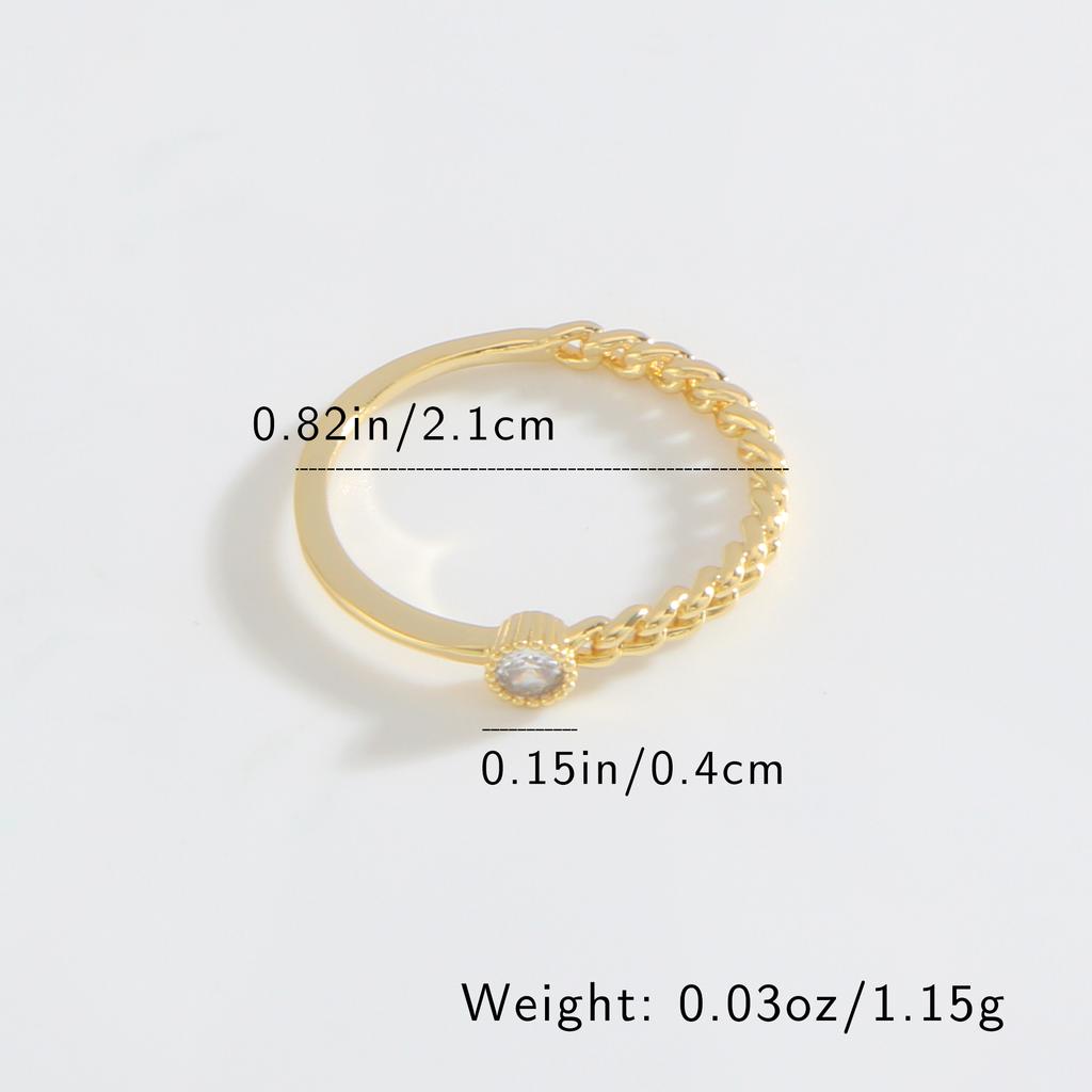 Golden Copper Open Ring with Synthetic Zircon Chain Design Adjustable Ring for Women