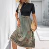 Women's Fashion Casual Belt Short Sleeve Round Neck Floral Elegant Temperament Dress