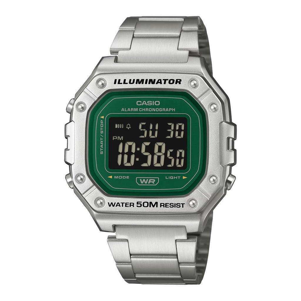 CASIO Casio Metal Standard Digital W-218HD-3A Silver Green Waterproof Square Watch Men's Watch [P...